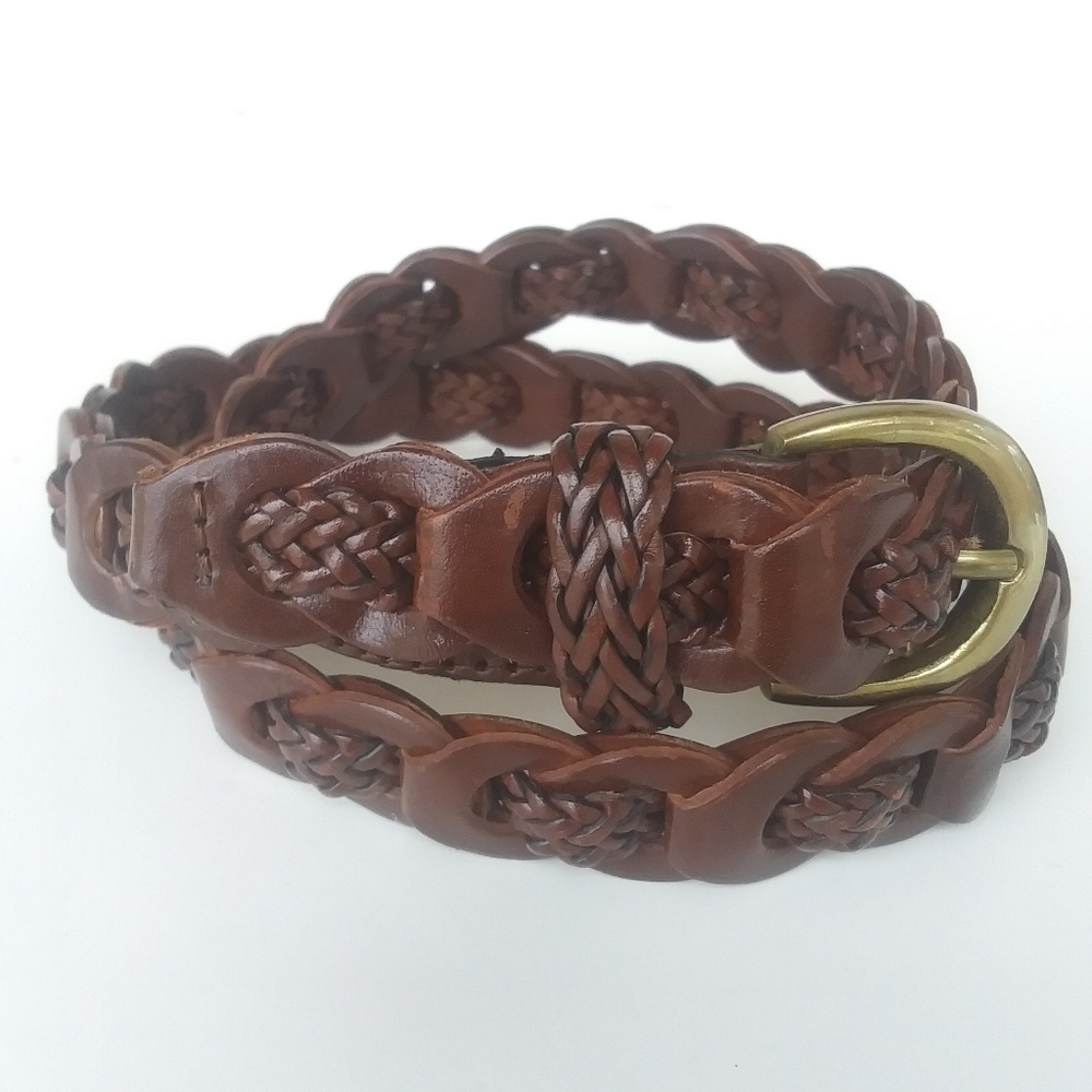 Capezio Brown Braided Leather Belt with Brass Buckle